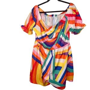 Colorful Striped Women's Romper with belt Size XL.